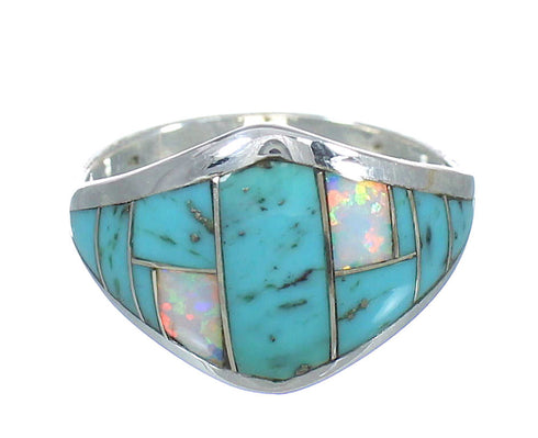 Turquoise Opal Inlay Authentic Sterling Silver Ring Size 6-3/4 RX61774